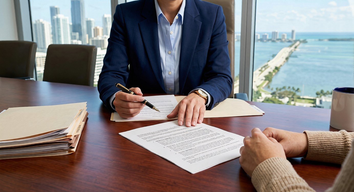 Client signing documents with lawyer.